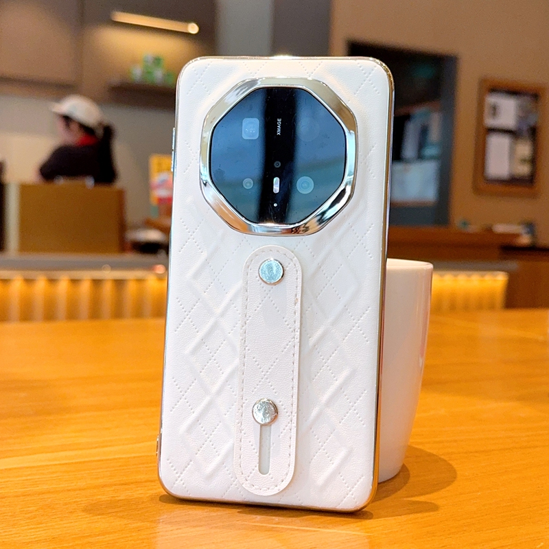 适用华为Mate70RS手机壳简约商务纯色电镀皮纹Mate60RS保护套40RS防摔硬壳创意Mate50RS太阳花钉腕带款