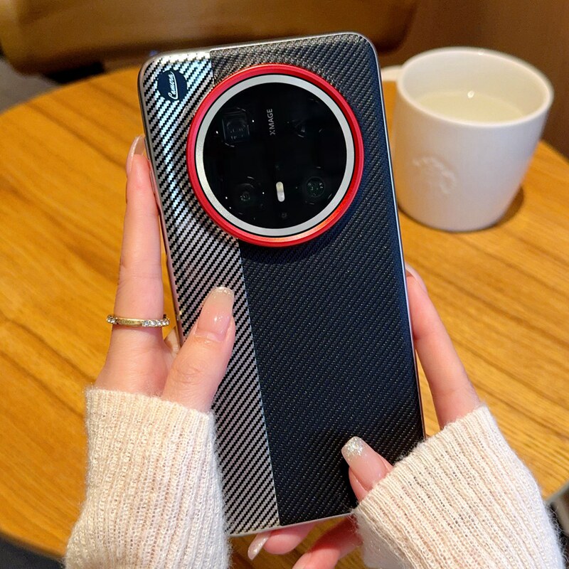 适用华为Mate60手机壳全包电镀皮纹Mate60pro全包防摔皮质保护套Mate60pro+简约秒变相机仿碳纤维