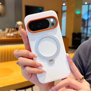 适用谷歌GooglePixel10手机壳简约时尚橙色镜头圈谷歌10proxl保护套全包防摔谷歌10pro金甲纯色磁吸旋转支架