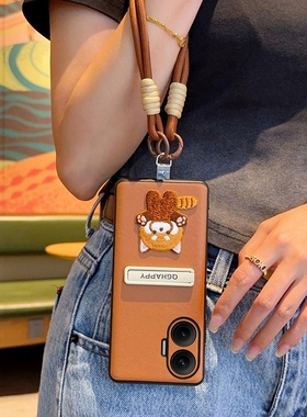 适用于红米Turbo4Pro手机壳网红刺绣猫白色支架硬壳红米Turbo4防摔保护套高挡潮款棕色编织手提女款