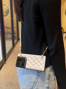 适用于摩托罗拉X50Ultra手机壳便捷斜挎背包链女款motox50ultra防摔菱格小香风x50ultra高级时尚皮质保护套