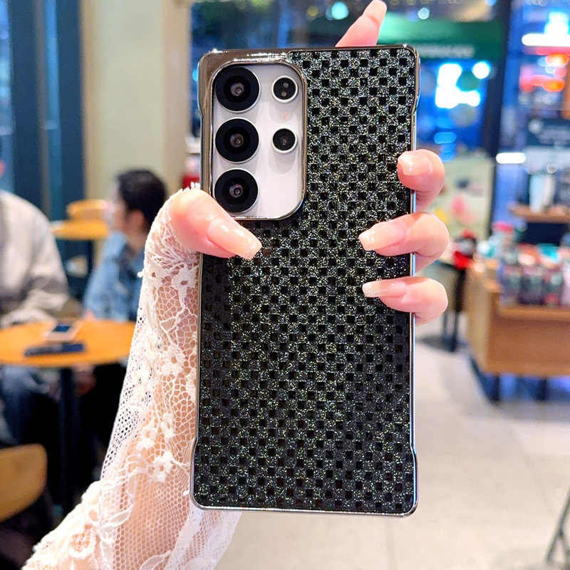 适用于三星s24手机壳创意超薄个性皮纹s24+保护套高级感星耀方格s24Ultra网红奢华防摔电镀无边框