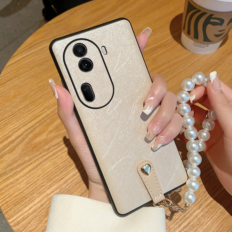 适用于OPPOReno11手机壳高级感简约奢华时尚蚕丝纹opporeno11pro便捷珍珠手链女款OPPO新款全包防摔保护套