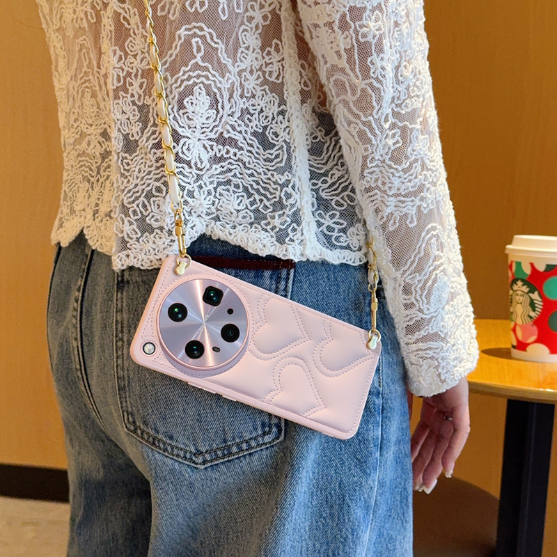 适用于OPPOFindX8s手机壳全包斜挎挂绳女款oppofindx8s+全包防摔皮质保护套FindX8Ultra简约喷油爱心粉
