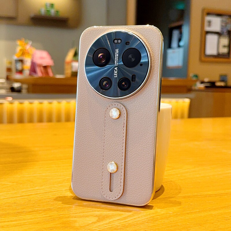 适用小米17Ultra手机壳简约商务纯色电镀荔枝纹小米17Ultra电镀边框防摔硬壳创意小米17Ultra太阳花钉腕带款