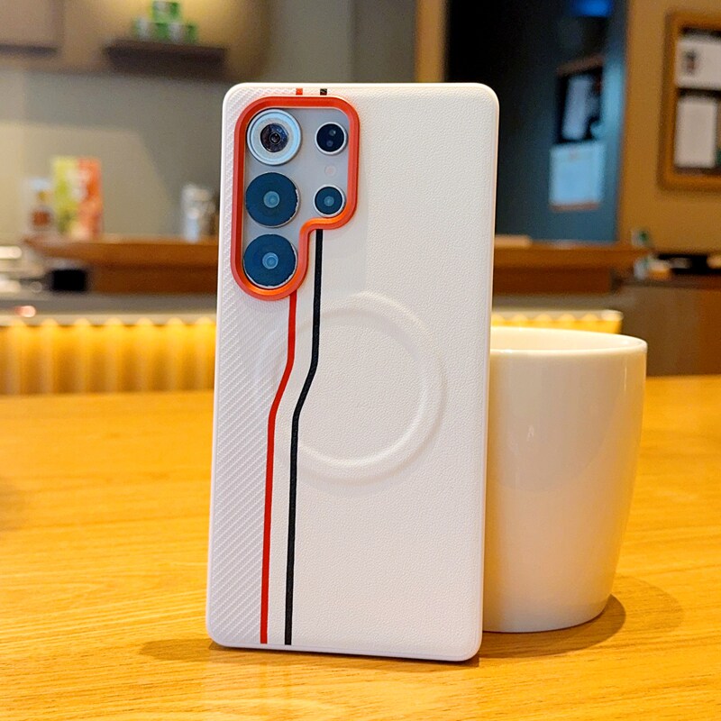 适用三星S24/25手机壳全包防摔奢华潮牌皮纹s25+网红保护套s24+磁吸S25Ultra金甲S25Edge五拼橙