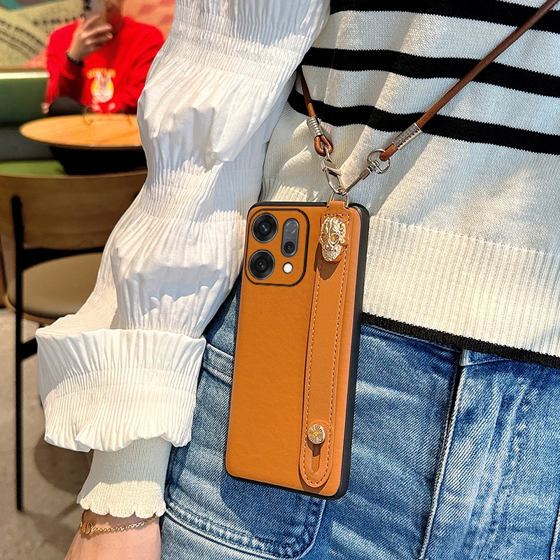 适用OPPOReno14手机壳防摔奢华高级棕OPPOReno14Pro保护套潮牌创意简约腕带斜挎卡包挂绳女款