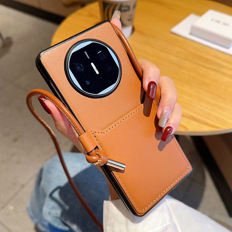 适用华为MateX5手机壳新款高挡奢华创意时尚高级感棕色matex5典藏版保护套网红高级感斜挎卡包挂绳女款潮流