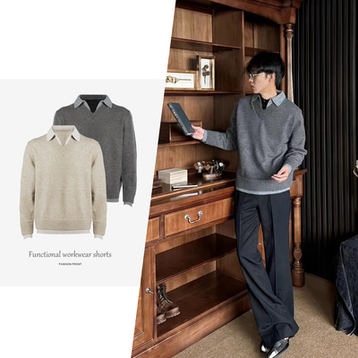 【CSMY】Stay the Night 假两件V领仿羊绒polo氛围感老钱毛衣