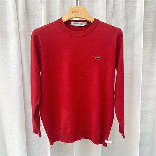 卡帝乐鳄鱼毛衣男秋冬新款长袖圆领休闲百搭针织衫2024年套头红色