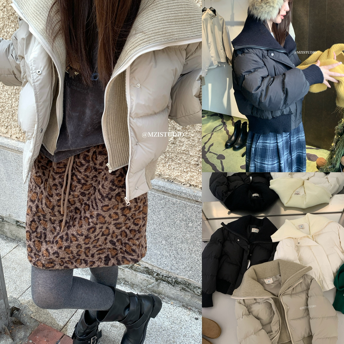 MZI STUDIO-针织拼接翻领縫衍保暖时尚羽绒服(含90白鸭绒)17308#