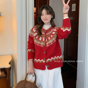 SUSAN 韩系软糯百搭气质费尔岛圣诞保暖毛衣2291s