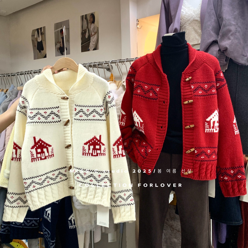 MiSS.C-冬上新圣诞主题图案提花针织开衫保暖毛衣6712