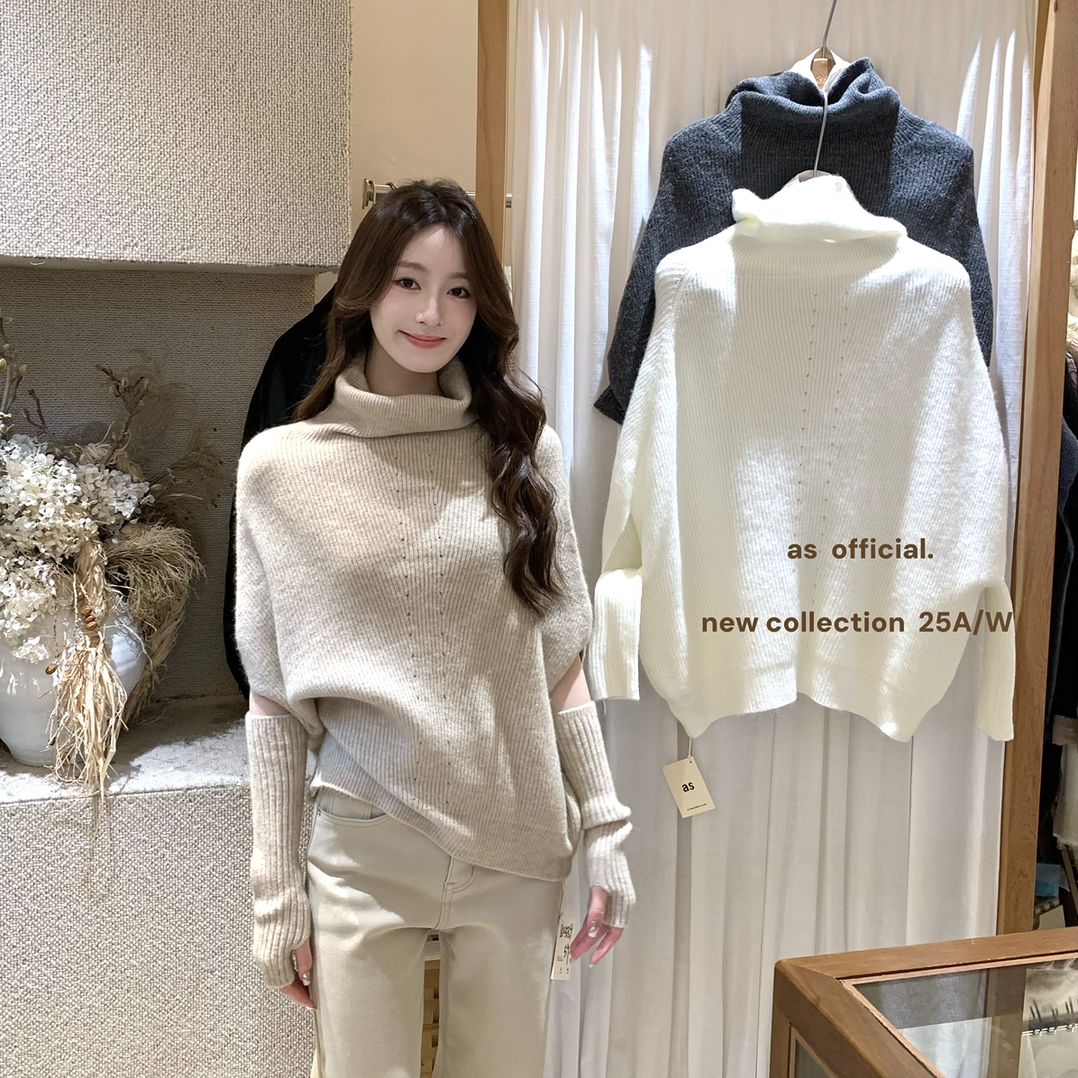 AS OFFICIAL-髦两不误·不规则斗篷蝙蝠袖毛衣针织衫(配袖套)8058