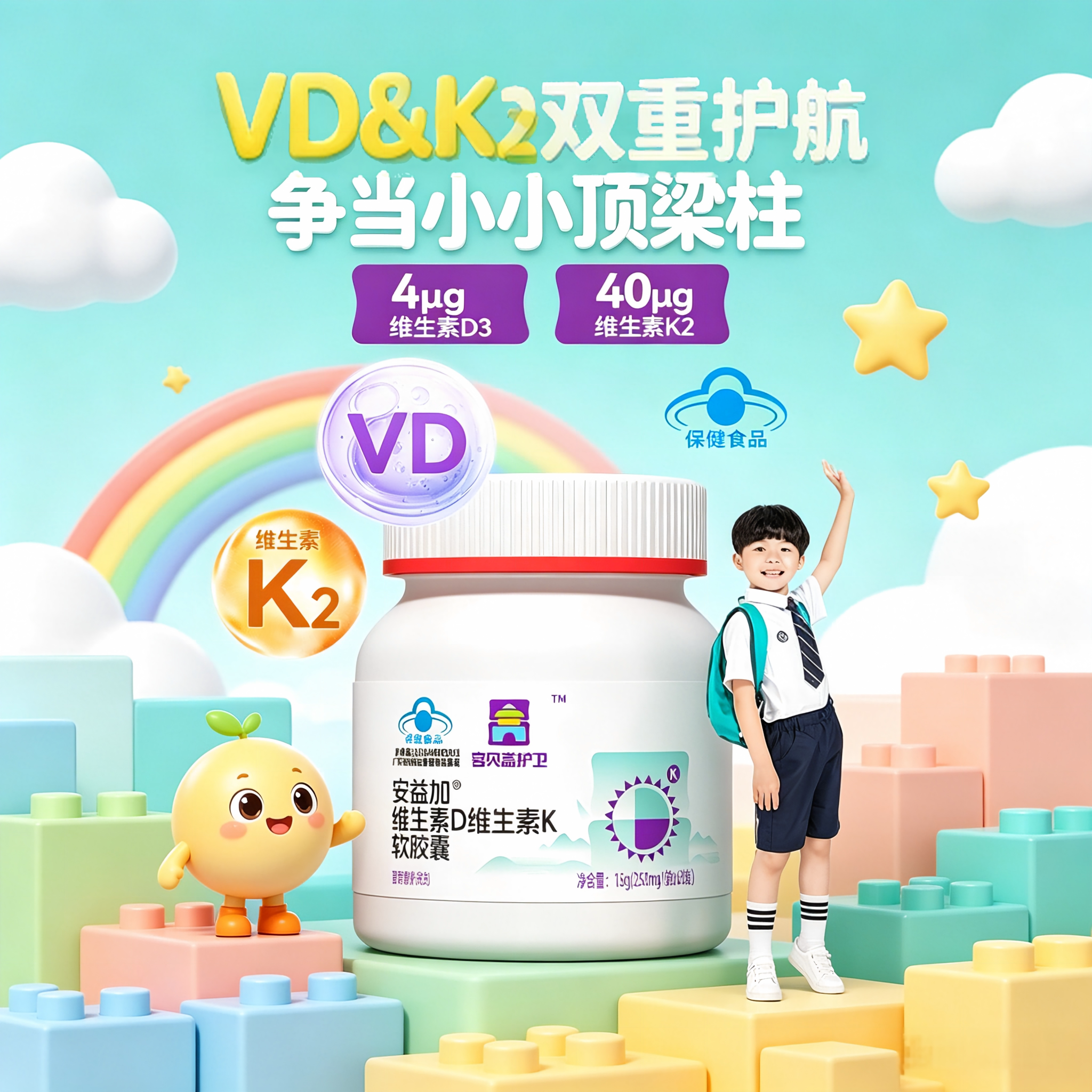 喜贝高维生素D3K2*250mg软胶囊40μg粒青少年4岁-17岁