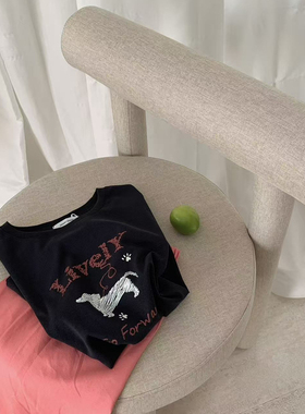 ONE SEVEN26年春款G0线条小狗圆领套头短袖T恤(不含项链)