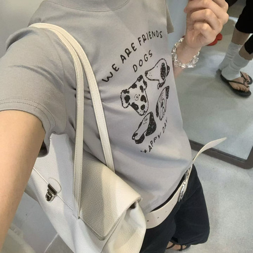 UNCLE BE26夏上新灰色趣味小狗字母印花短袖T恤