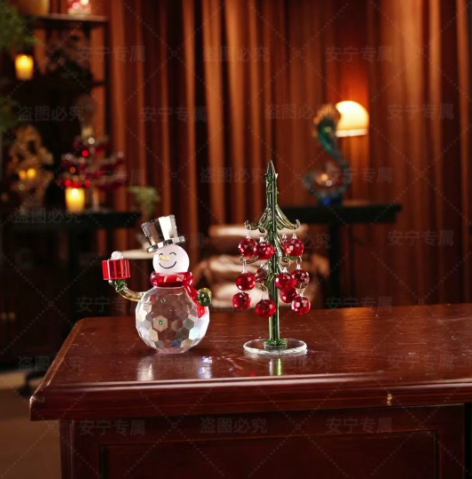 水晶雪人圣诞树组合套装家居摆件书桌茶几影视柜装饰品