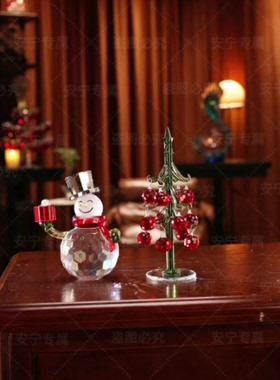 水晶雪人圣诞树组合套装家居摆件书桌茶几影视柜装饰品