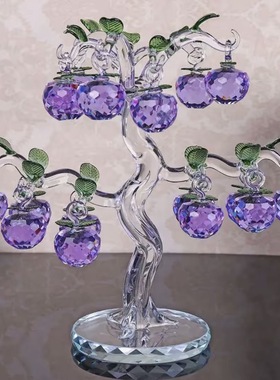 18挂紫色苹果树水晶玻璃客厅样板间高级感摆件礼品