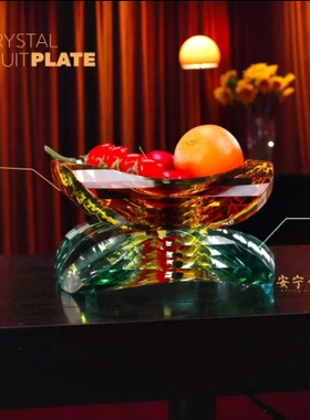 K9水晶湖绿橙黄四方凹面果盘摆件玄关超厚摆件