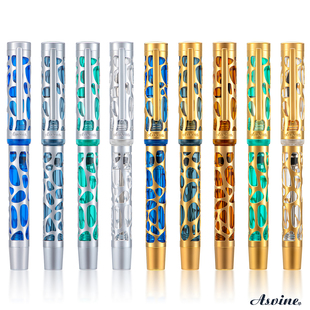 明尖书写商务高档套装 V169负压上墨金属镂空钢笔 Asvine 意斯华