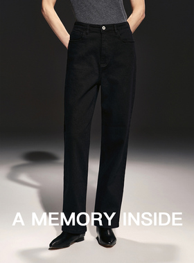 A Memory Inside活性黑牛仔面料 黑色微弹牛仔裤女2025秋季新款