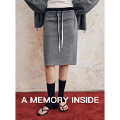 肌理感直筒半身裙女秋 抽绳双腰头 Memory Inside澳洲进口羊毛