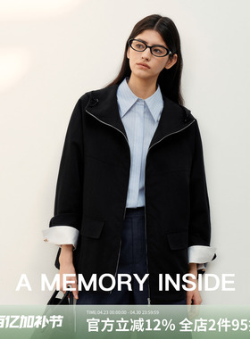 A Memory Inside 莱赛尔黑色连帽外套2026新款极简风格女早春宽松