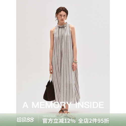 日本进口亚麻手工串珠连衣裙女