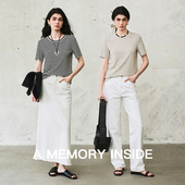 圆领上衣女 女t恤夏2025新款 Memory Inside羊毛休闲百搭条纹短袖