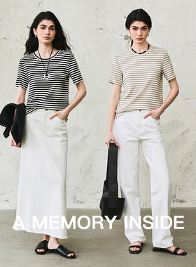 A Memory Inside羊毛休闲百搭条纹短袖女t恤夏2025新款圆领上衣女