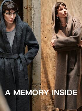 A Memory Inside松弛感苏力羊驼绒大翻领连帽双面呢大衣女2024新
