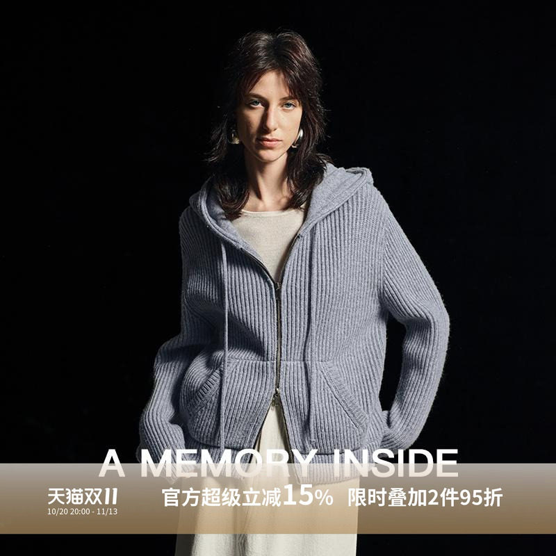 A Memory Inside羊绒羊毛混纺连帽针织衫女慵懒宽松开衫女外套