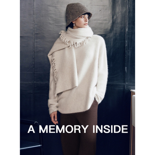 女 Inside高端狐狸绒羊毛白色毛衣针织衫 围巾披肩两件套 Memory