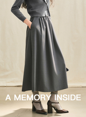 A Memory Inside进口羊毛 重工压褶 松紧腰a字半身裙女简约气质
