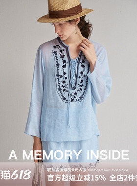 【吴昕同款】A Memory Inside绣花刺绣衬衣套装夏季休闲短裤女款