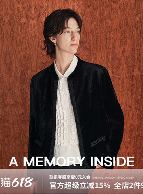 A Memory Inside醋酸光泽感丝绒黑色小香风外套女2024新款高级感