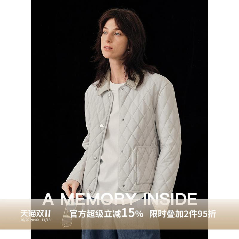 董洁同款  A MemoryInside骆驼绒2025冬季新复古菱格纹棉服外套女