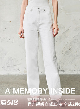 A Memory Inside纯棉白色牛仔裤女2025夏季新款薄款高腰直筒裤女