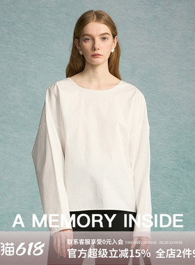 A Memory Inside进口匹马棉宽松白色长袖t恤女圆领秋冬打底衫内搭