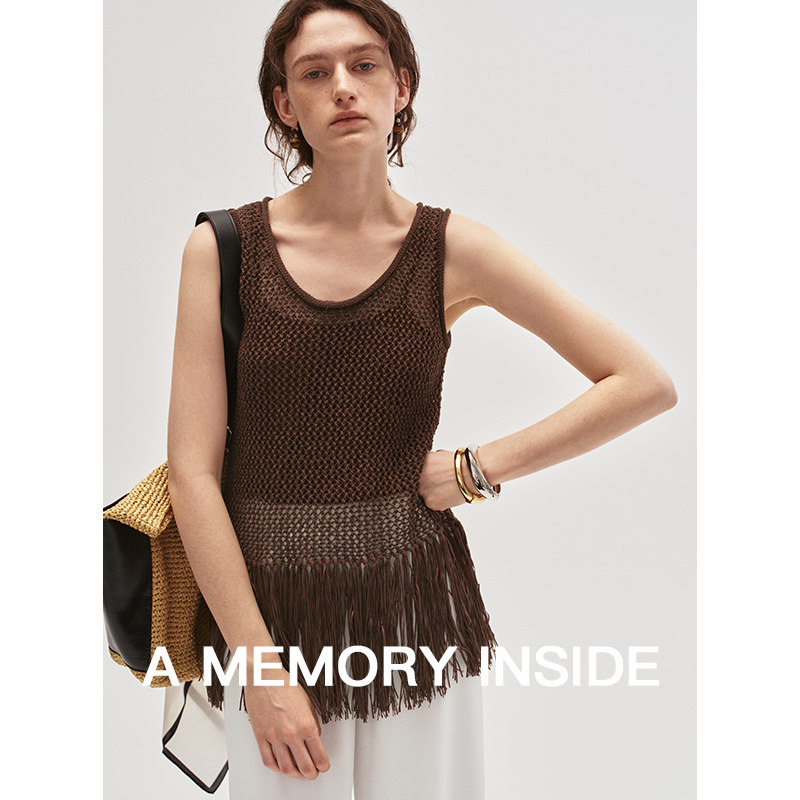 挑洞毛织针织镂空吊带背心女