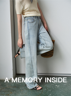 A Memory Inside复古浅蓝色直筒牛仔裤女2025年夏季新款高腰显瘦