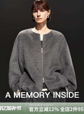 A Memory Inside手工拱针 进口初剪苏力羊驼毛圆领毛呢外套女新款