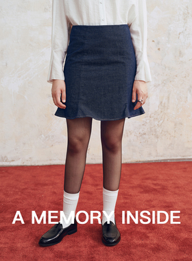 A Memory Inside下摆粗线撞色 棉麻鱼尾摆A字短裙女2025夏季新款