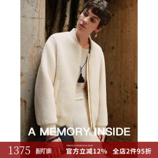 Inside100%羊羔毛白色休闲短外套女廓形百搭飞行员夹克 Memory