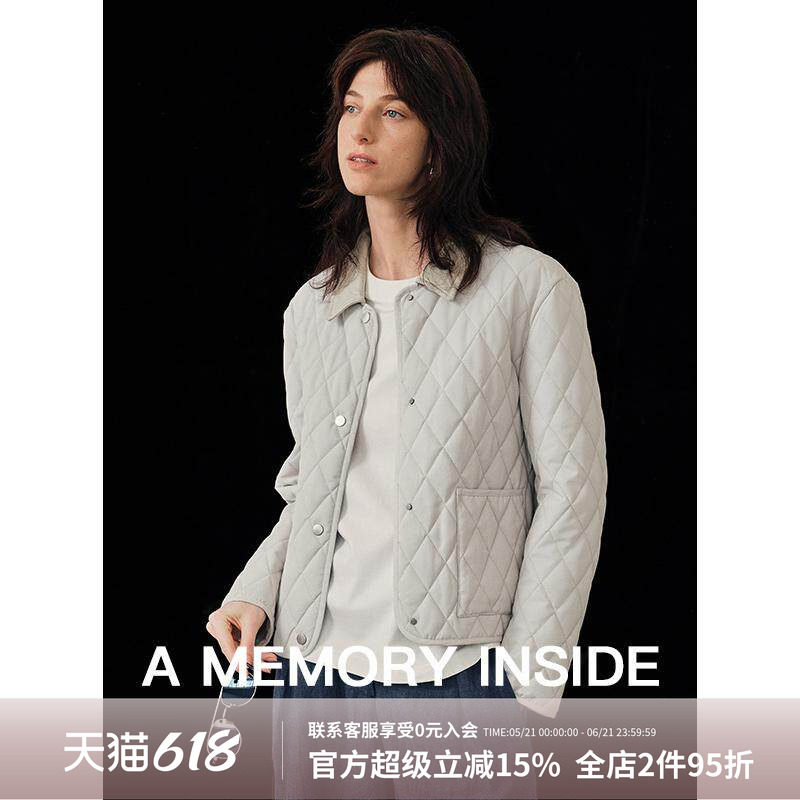 董洁同款  A MemoryInside骆驼绒2025冬季新复古菱格纹棉服外套女