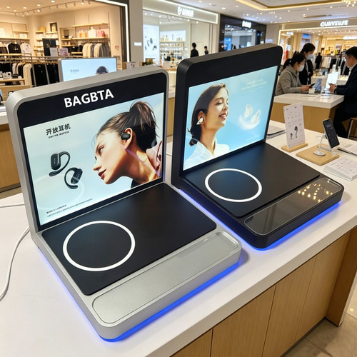 亚克力产品展示架耳机充电宝数码产品陈列直播Led发光展会展示台