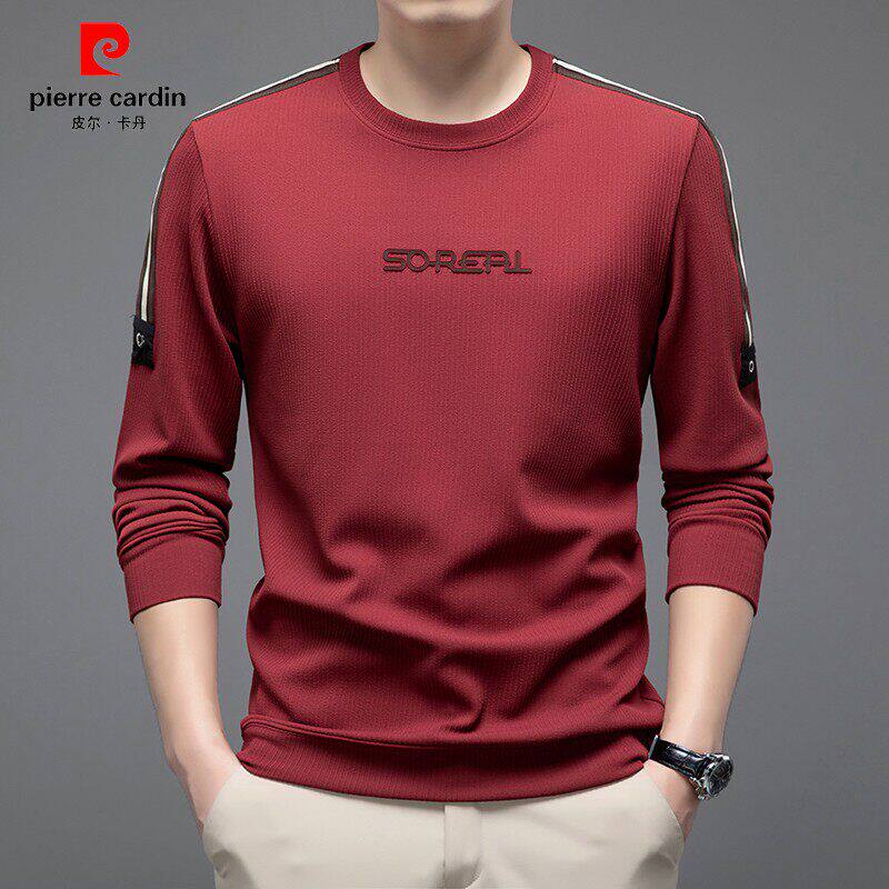 皮尔卡丹春秋新款薄款T恤男士长袖圆领修身打底衫休闲潮流卫衣男