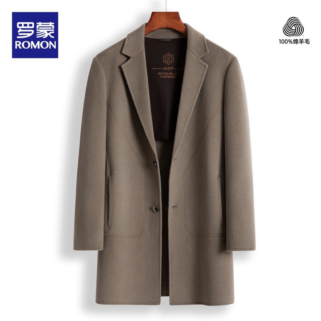 罗蒙【纯羊毛】100%全毛中长款毛呢大衣商务休闲高端品质风衣外套,男装,毛呢大衣,淘宝优惠券,粉丝福利购,淘宝优惠卷